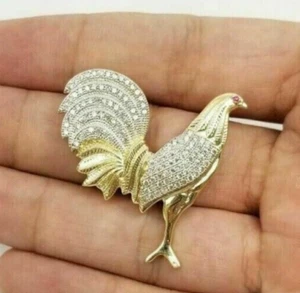 1 Carati Taglio Rotondo Moissanite Gallo Pollo Ciondolo Catena 14K Placcato Oro - Foto 1 di 5