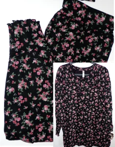 New Lane Bryant Cacique Women's 18/20 2-piece Pajama PJ Set Black w/ Roses - Picture 1 of 12