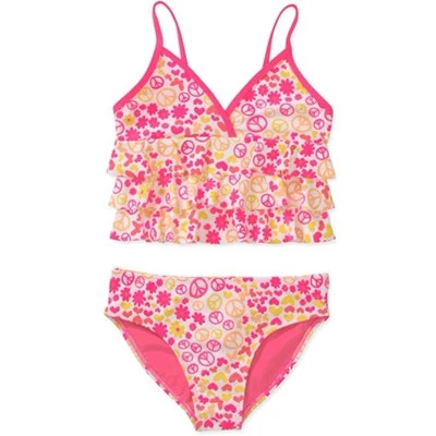 OP Ocean Pacific | Girls 2 Piece Tankini Set Peace Sign Ruffles | XS ( 4-5)  - Image 1 of 4
