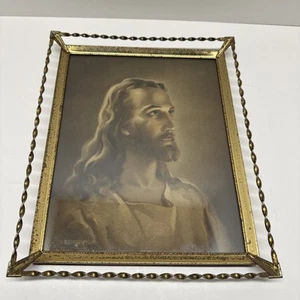 1941 Kriebel & Bates USA Litho Print Jesus Head Of Christ Gold Vintage Frame - Picture 1 of 10