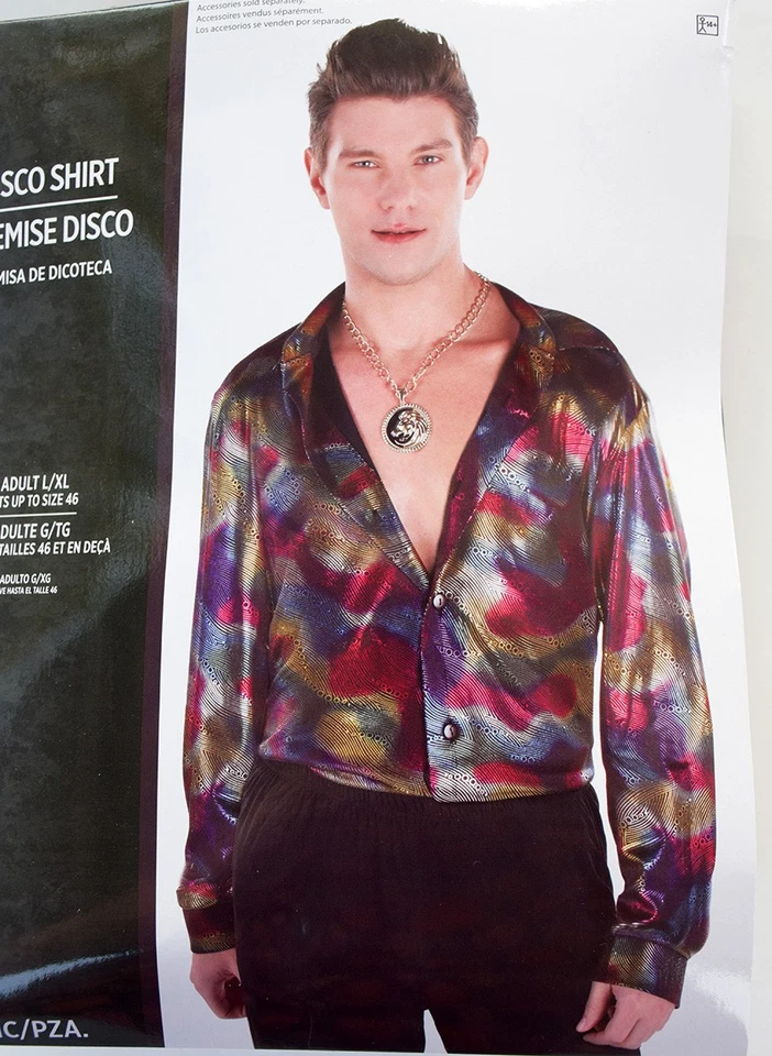 NUEVA Camisa Disco Años 70 Retro Metálica, Para Hombre Talla L/XL (hasta Talla 46) Multicolor Foto 1 de 4
