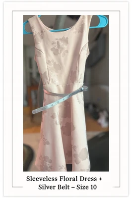 🌸 Petal Perfect – Pink & Violet Sleeveless Floral Dress + Silver Belt – Size 10 - Image 1 of 4