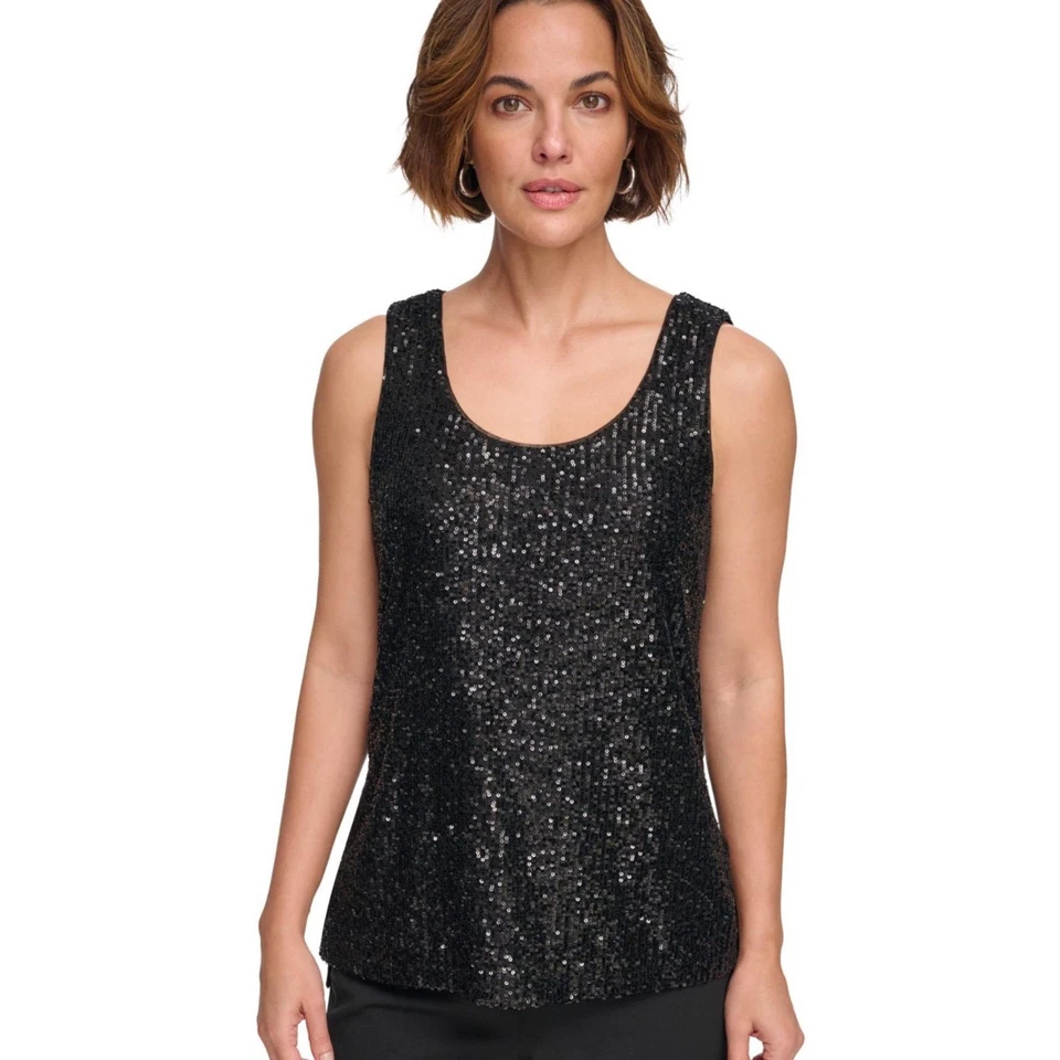 DKNY Women's Black Sequin Sleeveless Tank Top Size XL