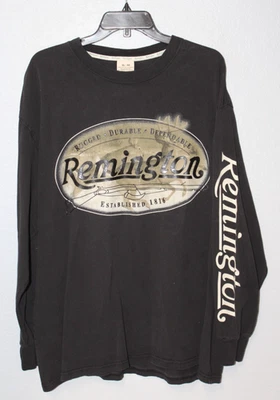 Camiseta de Colección Remington Hombres XL Negra Manga Larga 100% Algodón Logo Grande Exterior Foto 1 de 4
