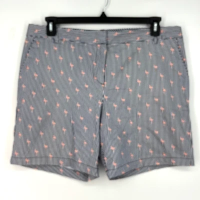 Шорты женские Izod размер 14 Chino синие белые в полоску розовые с принтом фламинго карманы - Изображение 1 из 4