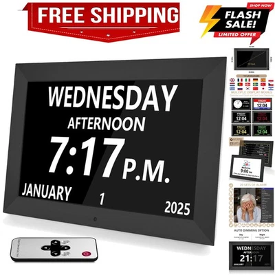 Reloj Digital De Demencia Extra Grande 10.1" para Personas Mayores, Reloj Pantalla Fácil de Leer... Foto 1 de 4