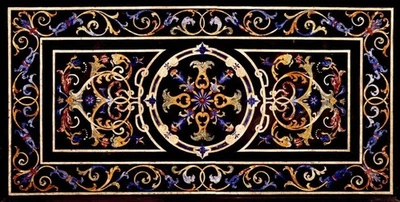 48"x36"Black Marble Dining Tabletop Antique Pietradura art Handmade Dining Decor - Image 1 of 4