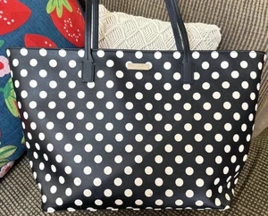 Kate Spade New York Black White Polka Dot Large Coated Tote Shoulder Bag - Picture 1 of 15