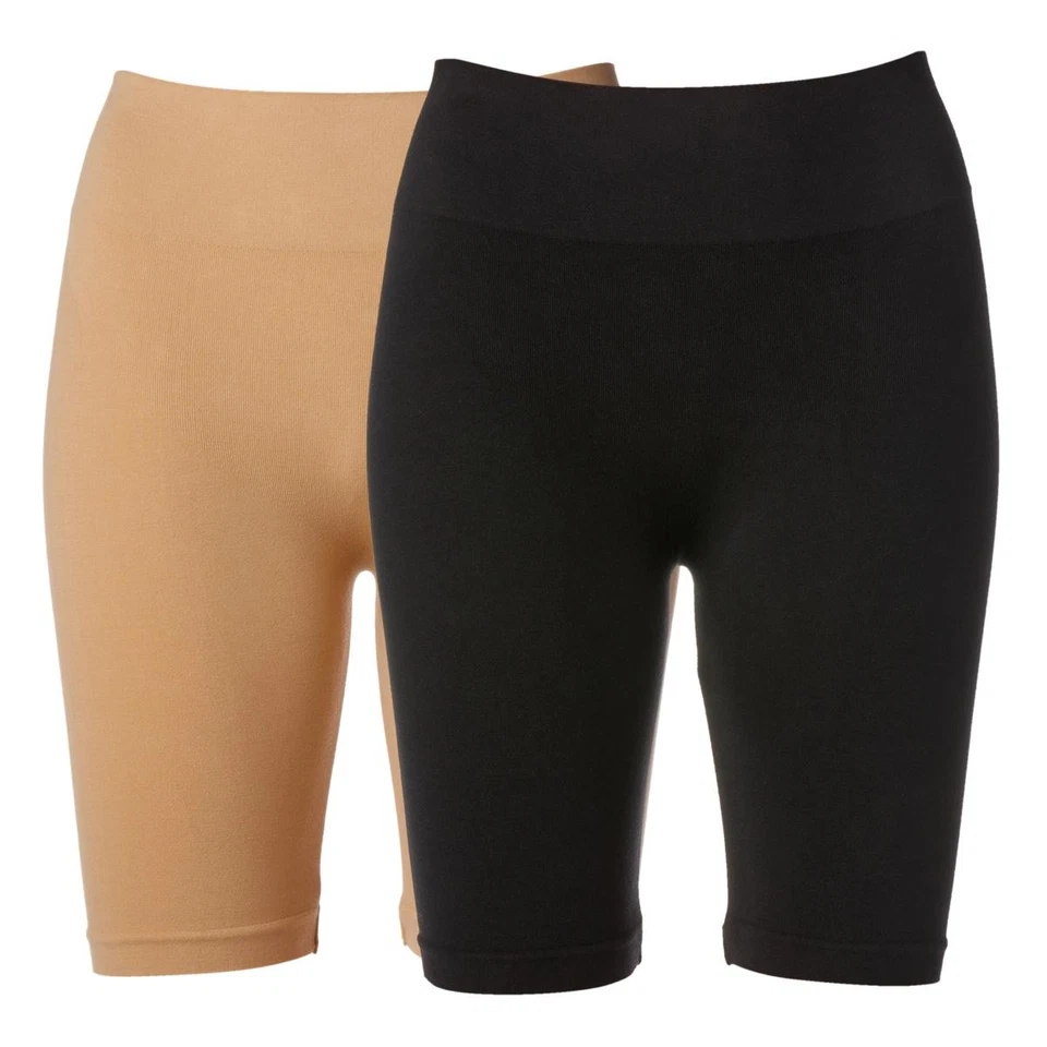 Rhonda Shear 2 Pack Ahh Seamless Cotton Smoothing Longline Shorts Black/Beige S - Image 1 of 1