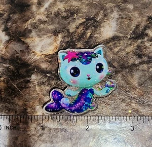 5 pc GLITTER Gabby's RP Planar Resin Flatback Hair Bow Center Mercat - Picture 1 of 1