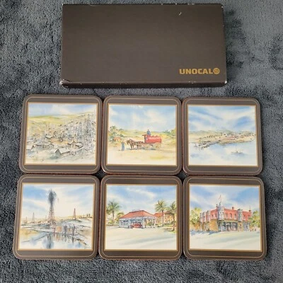 Unocal 100th Anniversary Coaster Set of 6 Pimpernel Cork Petroleum Memorabilia - Image 1 of 4
