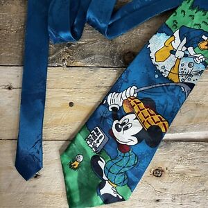 Vintage Disney Store Tie Mickey Mouse Goofy Golfing Golf Green Tie Novelty 90s