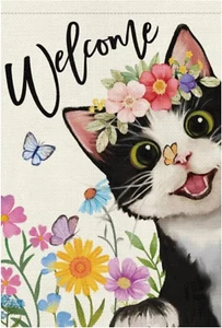 Cute Summer Cat Garden Flag 12X18 Inches Double Sided Sunflower Seasonal Yard Fl - Picture 1 of 1