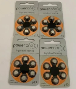 4 Packs of 6 New Power One Size p13 Hearing Aid Batteries Made In Germany - Picture 1 of 2