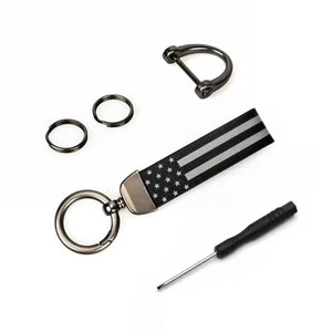 Men’s & Women’s Leather Car Keychain Universal Black Key Fob Holder - Picture 1 of 5