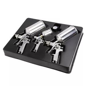 3 HVLP Air Spray Gun Kit Auto Paint Car Primer Detail Basecoat Clearcoat US SHIP - Picture 1 of 18