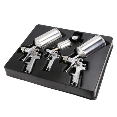 3 HVLP Air Spray Gun Kit Auto Paint Car Primer Detail Basecoat Clearcoat US SHIP - Image 1 of 4