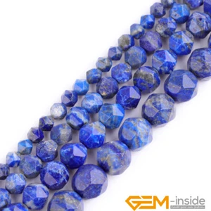 Blue Lapis Lazuli Gemstone Faceted Polygonal Beads For Jewelry Making 15" 6-12mm - Picture 1 of 32