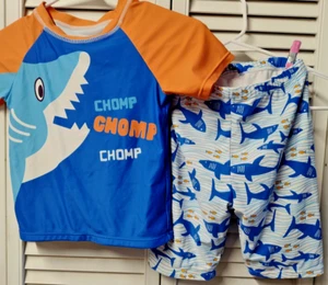 BOYS SZ 5/6 MULTI-COLOR SHARK OUTFIT BLUE ORANGE SUMMER PLS READ FOR SIZING - Picture 1 of 6