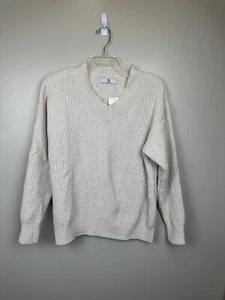 Sweaters for Women V Neck Long Sleeve Pullover Knit Top Ivory - Picture 1 of 8
