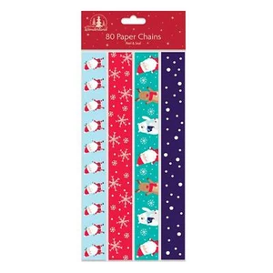 80 Navidad Papel Cadenas-4 Diseños por Pack - Santa / Reno / Oso Polar - Imagen 1 de 1