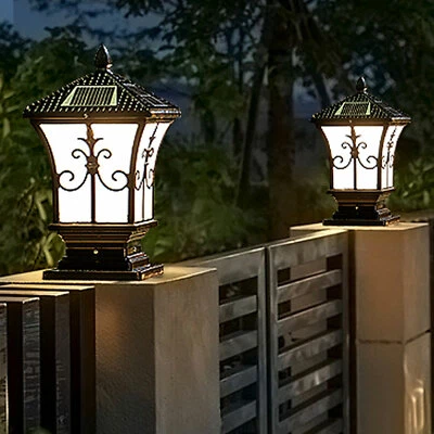 2-PACK Solar LED Post Light Lamp Yard Driveway Fence Outdoor Pillar Lights Black - Image 1 of 4
