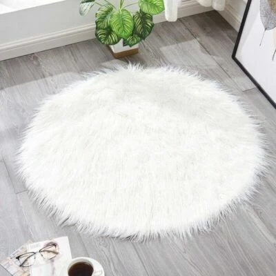 Alfombra de felpa mullida almohadilla redonda alfombra de piel sintética para sala de estar alfombra de piso peluda Foto 1 de 4