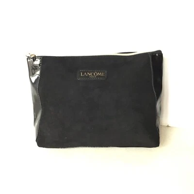 LANCOME Black Suede Like Cosmetic Makeup Case Pouch Bag 10"Lx6.5"Hx3”W- NEW! - Image 1 of 4