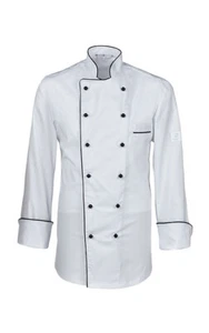 GREIFF Men's Chef Jacket Model 5568 White/Piping Black Size S Vienna Stitching - Picture 1 of 4
