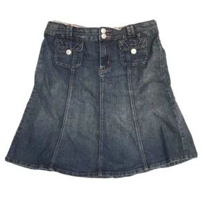 Women Juniors Sz 11 Skirt Denim Blue Jean Rewind Modest Knee Length A-line Flare - Picture 1 of 3