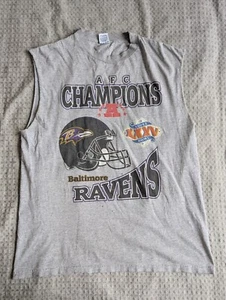 Vintage Baltimore Ravens Shirt Men Large Gray 2000 AFC Champions Cut Sleeve - Picture 1 of 9