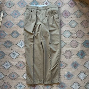 VTG Pants Mens 34x30 Pleated Chino Old Money Succession Ivy Prep 90s Cotton - Picture 1 of 6