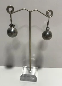 Stunning Vintage Sterling Silver 925 Taxco Ball Hook Dangle Earrings 1.5" 15.2G - Picture 1 of 11