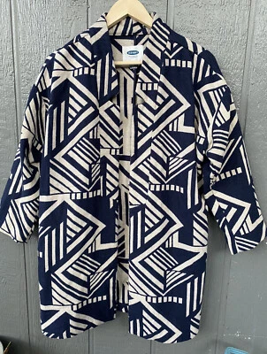 Chaqueta kimono para mujer azul y tostado suroeste geométrica frente abierto pequeña pequeña Foto 1 de 4