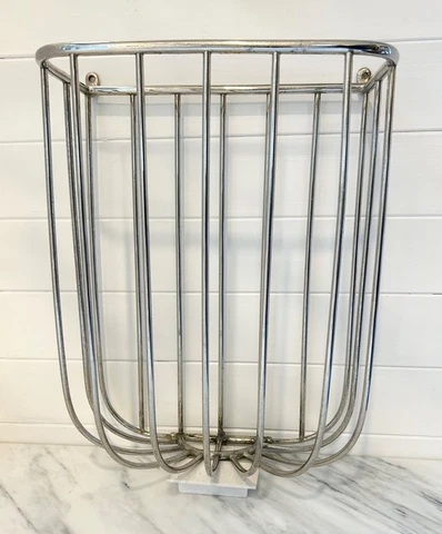 JL MOTT Antique Victorian Bath Soiled Towel WALL BASKET nickel/brass bar vtg Cover