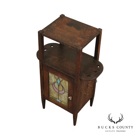 Antique Arts & Crafts Mission Oak Humidor Smoking Stand Cover