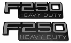 92-97 Ford F250 Heavy Duty Fender Emblem Badge F-250 HD Black & Chrome Logo Set - Picture 1 of 2