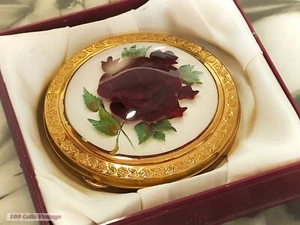 Enamel rose behind lucite-Crest-Vintage Powder Compact-Make Up-Mirror-1r - Picture 1 of 10