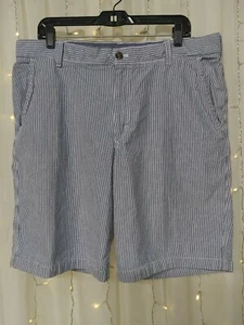 IZOD  Blue Seersucker 100% Cotton Flat Front Shorts men's size 38 - Picture 1 of 9
