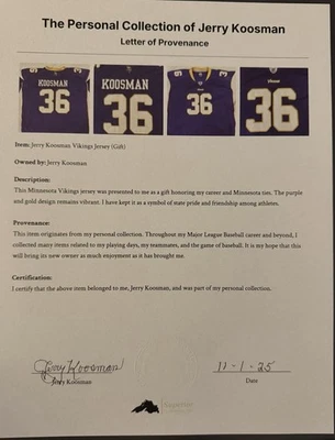 Jerry Koosman Colección Personal: Camiseta Vikings (Regalo) con LOP Firmado Foto 1 de 4
