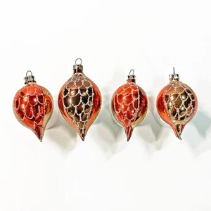 Vintage Midcentury Glass Pod Pinecone Shaped Christmas Ornaments - Set of 4 - Picture 1 of 3