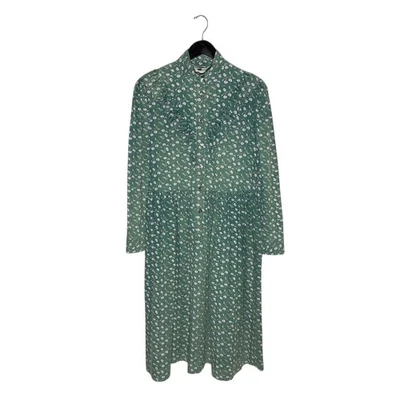 Vintage Laura Ashley Floral Print Ruffle Midi Shirt Dress Size 14 Green - Image 1 of 4