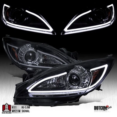 Fit 2010-2013 Mazda 3 LED Bar Projector Headlights Lamps Assembly Black Smoke - Imagem 1 de 4