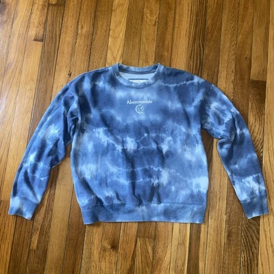 Abercrombie Kids Pullover Crew Sweatshirt Blue Tie Dye Moon & Stars Size 11/12 - Image 1 of 4