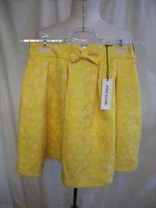 Ladies Mini Skirt River Island UK 10 yellow textured, length 19", bow, new 7927 - Picture 1 of 4
