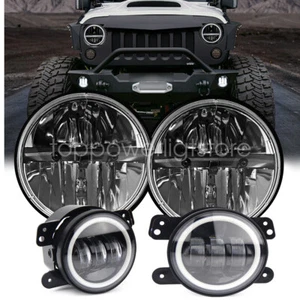 For Jeep Wrangler JK TJ LJ 7inch Round LED Headlight Hi/Lo Beam + 4" Fog Lights - Picture 1 of 13