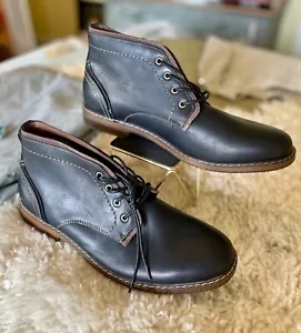 HAWKER RYE Chukka Boots Men Sz 10.5 Leather Black Classic Ankle Shoes NEW Preppy - Picture 1 of 6