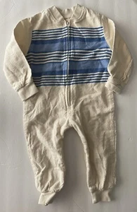 Nights in White Flannel Baby Romper 17-24 lb Ivory Blue Stripes Zip Canada Rare - Picture 1 of 7