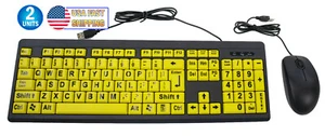 2 Big Bright Easy See Keyboard Yellow Large Print Letter Visual Impaired + Mouse - Picture 1 of 8