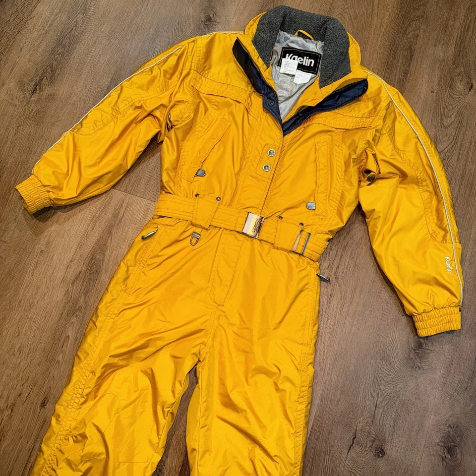 Kaelin Ski Suit One Piece Jumpsuit Snowsuit Snow Bib Retro Yellow Vtg Womens 8 - Image 1 of 4